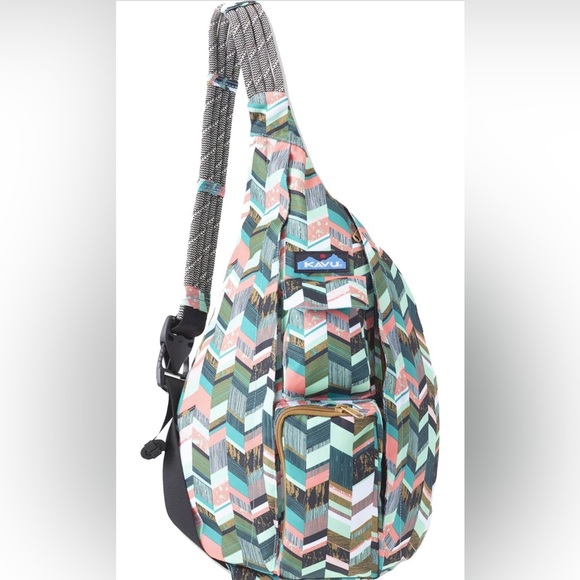 NWOT KAVU Rope Sling Bag – Multicolor Chevron Print – Adjustable Crossbody - Picture 2 of 7